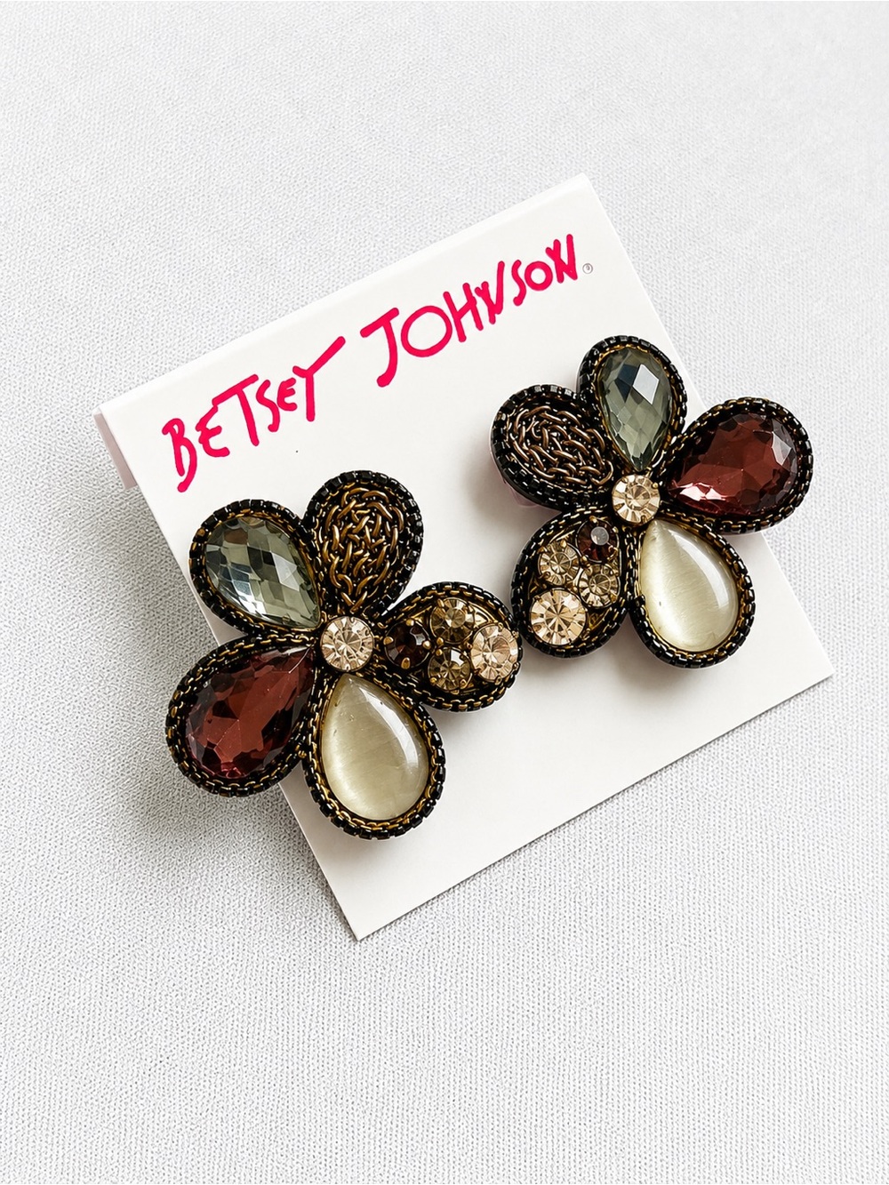 Betsey Johnson - Gemstone Floral Cluster Earrings - Picture 2 of 4